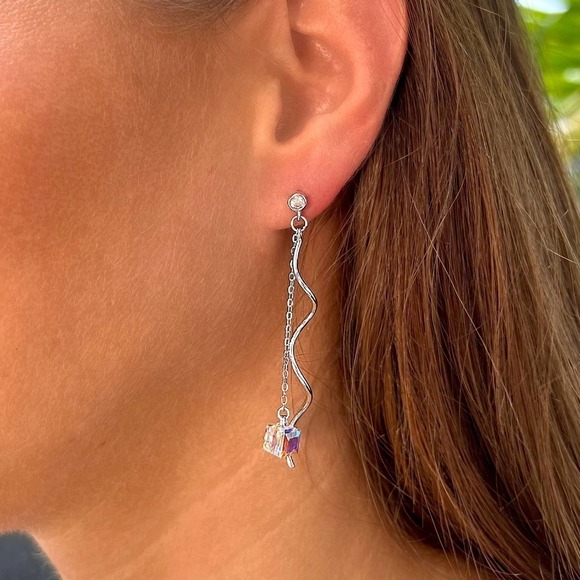 Cube drop earrings with Swarovski crystals - Sterling Silver 925 - Picture 1 of 2